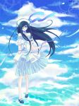  bare_shoulders black_hair blue_eyes cloud clouds dress eyepatch hat long_hair momoko_(momoko14) original ribbon sky 