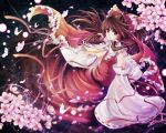  bad_id bow brown_eyes brown_hair butterfly cherry_blossoms detached_sleeves flower frills hagiwara_rin hair_bow hakurei_reimu long_hair looking_at_viewer touhou wide_sleeves 