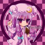  bad_id character_name crescent hat long_hair nonoko patchouli_knowledge purple_eyes purple_hair solo touhou violet_eyes yuuka_nonoko 