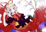  blue_eyes flower green_eyes hair_ribbon lying medicine_melancholy multicolored_eyes prino_hawell ribbon short_hair touhou wavy_hair 