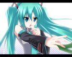  aqua_hair blue_eyes detached_sleeves hands hatsune_miku letterboxed long_hair nail_polish outstretched_arm outstretched_hand reaching spring_onion stargazer stargazer_(vocaloid) twintails vocaloid 