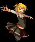  :p blonde_hair darkness fang hair_ribbon ippongui jumping mary_janes outstretched_arms pantyhose red_eyes ribbon rumia shoes short_hair spread_arms tongue touhou 
