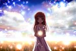  brown_hair chocolat clannad cloud clouds girl_from_the_illusionary_world grass long_hair sky sparkle 