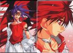  dark_mousy dnangel highres jewelry male necklace niwa_daisuke official_art purple_hair red_eyes red_hair redhead scan scan_artifacts sugisaki_yukiru sunglasses tattoo wings 