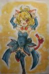  animal_ears armpits bananamin bell cat_ears highres higurashi_no_naku_koro_ni houjou_satoko traditional_media 