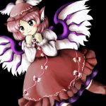  blush_stickers brown_dress clenched_hands dress dutch_angle hat lowres mojimoji mystia_lorelei official_style parody simple_background style_parody tntn touhou wings 