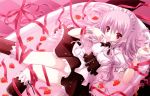  bath food fruit highres maid pink_hair red_eyes ribbon strawberry tinker_bell 