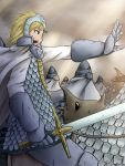  armor blonde_hair cape gauntlets ghibli helmet kaze_no_tani_no_nausicaa kushana sword tetsuji 