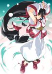  baggy_pants black_hair closed_eyes fingerless_gloves gloves hair_ribbon japanese_clothes long_hair low-tied_long_hair nakoruru ribbon samurai_spirits very_long_hair 