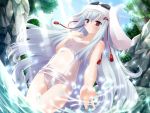  game_cg hat red_eyes school_swimsuit silver_hair water white_hair white_school_swimsuit 