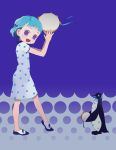  blue_hair calpis calpis-tan child dress happy ichikawa instrument penguin polka_dot purple_eyes tambourine violet_eyes 