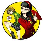  fan glasses ocomo persona persona_4 red-framed_glasses satonaka_chie yellow-framed_glasses 