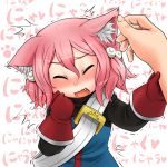 animal_ears blush cat_ears ear_pull fang fighter_(7th_dragon) gloves hands pink_hair tezunuri 