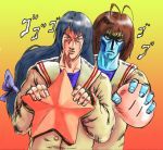  araki_hirohiko_(style) bad_id clannad dango dango_daikazoku furukawa_nagisa furukawa_nagisa_(cosplay) ibuki_fuuko ibuki_fuuko_(cosplay) jojo&#039;s_bizarre_adventure jojo_no_kimyou_na_bouken kanryuusai_sensei parody school_uniform stand_(jojo) star_platinum starfish style_parody takeda_kanryuusai 