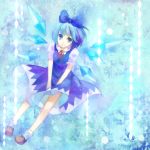  amemura bad_id blue_dress blue_eyes blue_hair bow cirno dress hair_bow mary_janes shoes short_hair smile touhou wings 