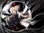  black_dress blonde_hair darkness dress hair_ribbon hairband loafers long_sleeves muishiki_(umauma016) outstretched_arms red_eyes red_ribbon ribbon rumia shoes short_hair smile socks touhou 