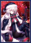  1girl artist_request black_legwear blonde_hair boots fate/apocrypha fate/grand_order fate_(series) gloves hat headpiece helmet highres jeanne_alter long_hair looking_at_viewer pantyhose ribbon ruler_(fate/apocrypha) sack santa_costume santa_hat solo thigh-highs thigh_boots yellow_eyes 