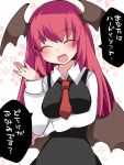  1girl ^_^ ascot black_dress breast_hold closed_eyes commentary_request dress dress_shirt hammer_(sunset_beach) head_wings koakuma long_hair open_mouth redhead shirt smile solo touhou translation_request 