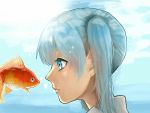  1girl air_bubble aqua_background aqua_eyes aqua_hair face fish gogatsubyou_tetoromino goldfish hatsune_miku profile solo twintails underwater vocaloid 