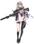  1girl ar-15 assault_rifle blue_eyes dress girls_frontline gun highres holding holding_gun holding_weapon jacket looking_at_viewer multicolored_hair official_art rifle scope solo st_ar-15_(girls_frontline) standing streaked_hair suppressor transparent_background trigger_discipline weapon 
