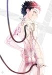  1boy absurdres android ass cable grey_eyes hand_on_hip highres looking_at_viewer looking_back male_focus original shiba_yuuji short_hair simple_background solo white_background 