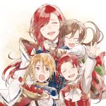  aglovale_(granblue_fantasy) blonde_hair blush brothers brown_hair closed_eyes family food fruit granblue_fantasy herzeloyde_(granblue_fantasy) hug lamorak_(granblue_fantasy) long_hair mother_and_son open_mouth percival_(granblue_fantasy) red_eyes redhead siblings smile strawberry younger 