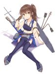  blush brown_eyes brown_hair hakama kaga_(kantai_collection) kantai_collection long_hair miko personification side_ponytail warrior 