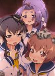  3girls blush commentary_request hatsuharu_(kantai_collection) heart heart-shaped_pupils kantai_collection lillithlauda long_hair looking_at_viewer multiple_girls open_mouth smile symbol-shaped_pupils tokitsukaze_(kantai_collection) tongue tongue_out you_gonna_get_raped yukikaze_(kantai_collection) 