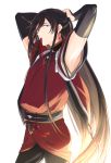  1boy armpits black_hair highres izumi-no-kami_kanesada jewelry long_hair rainsp single_earring solo touken_ranbu tying_hair very_long_hair 