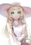  blonde_hair blush dress green_eyes hat lillie_(pokemon) long_hair pokemon raids straight_hair 