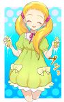  blonde_hair clenched_hands closed_eyes dress food fruit kasugano_urara_(yes!_precure_5) lemon long_hair moudoku_(decopon3rd) precure smile sound_effects squeezing twintails yes!_precure_5 