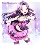  aikatsu! blush dress happy long_hair purple_eyes ribbon shirakaba_rika violet_hair 