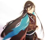  1boy black_hair blue_eyes hand_on_hilt haori izumi-no-kami_kanesada japanese_clothes rainsp solo touken_ranbu 