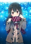  1girl bangs black_hair black_skirt blush brown_eyes cardigan chijou_noko chikanoko coat commentary_request long_hair looking_at_viewer original pleated_skirt ragho_no_erika scarf school_uniform skirt solo standing tareme 