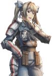  1girl blue_ribbon brown_eyes brown_gloves brown_hair edy_nelson gloves hair_ribbon hand_on_hip long_hair military military_uniform official_art ribbon senjou_no_valkyria senjou_no_valkyria_1 simple_background solo transparent_background twintails uniform 