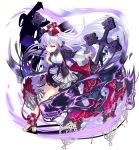  1girl aura black_dress breasts closed_mouth cross dragon dress finger_to_mouth floating_hair full_body hat high_heels long_hair long_sleeves looking_at_viewer nyori original outstretched_arm pink_eyes silver_hair small_breasts solo very_long_hair wide_sleeves 