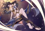  &gt;:( 1girl armlet bare_shoulders black_hair breasts closed_mouth crown detached_sleeves earrings fate/grand_order fate_(series) full_body hoop_earrings ishtar_(fate/grand_order) jewelry jh kneehighs long_hair looking_at_viewer navel pelvic_curtain red_eyes single_kneehigh single_sleeve small_breasts solo stomach tohsaka_rin two_side_up 
