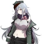  1girl blush_stickers breasts chinese commentary_request g11_(girls_frontline) girls_frontline large_breasts long_hair off_shoulder panties shirt simple_background sleepy solo tied_shirt unbuttoned underwear white_background white_panties xiu_jiayihuizi 