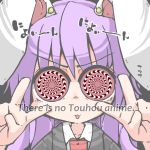  1girl animal_ears double_v english eyes kureha_mitsushige optical_illusion parody purple_hair reisen_udongein_inaba solo touhou v 
