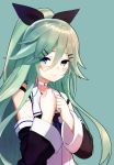  1girl artist_request blue_eyes detached_sleeves green_background green_hair hands_on_own_chest highres kantai_collection tagme yamakaze_(kantai_collection) 