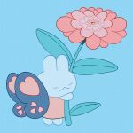  absurdres blue_background butterfly_wings flower heart highres leaf meyoco no_humans original pink_flower plant rabbit simple_background wings 