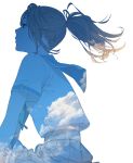  1girl clouds female from_side highres original ponytail sawasawa school_uniform serafuku skirt sky solo uniform white_background 