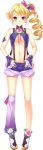  1girl absurdres artist_request bare_shoulders blonde_hair character_request drill_hair frills full_body hair_ornament highres koihime_musou long_hair looking_at_viewer navel pink_legwear shoes shorts smile solo standing transparent_background violet_eyes wrist_cuffs 