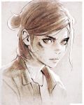  1girl ellie_(the_last_of_us) highres ilya_kuvshinov monochrome short_hair solo the_last_of_us upper_body 