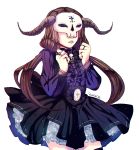  1girl brown_hair cross dress highres jewelry long_hair long_sleeves mask original ring roxiee-chan simple_background skull_mask skull_necklace solo tagme twintails 