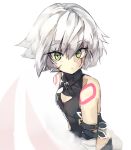  1girl assassin_of_black bandage bangs bare_shoulders bei_mochi breasts cleavage closed_mouth commentary_request fate/apocrypha fate/grand_order fate_(series) from_side green_eyes highres looking_at_viewer looking_to_the_side scar short_hair silver_hair small_breasts solo upper_body 