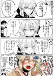  4koma araido_kagiri comic emiya_kiritsugu fate/grand_order fate_(series) food hamburger highres jeanne_alter ruler_(fate/apocrypha) saber saber_alter tagme translation_request 