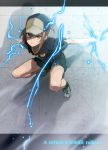  1girl brown_eyes brown_hair casual electricity hat highres looking_at_viewer misaka_mikoto puma_(hyuma1219) short_hair shorts to_aru_kagaku_no_railgun to_aru_majutsu_no_index 