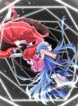  2girls alg-rhythm arm_up armpits blue_eyes blue_hair boots capelet closed_mouth dbg-code dress frilled_boots frills from_side full_body hair_ribbon high_heels legs_up long_hair long_sleeves multiple_girls official_art pink_hair profile red_eyes red_ribbon red_shoes red_skirt reverse_x_reverse ribbon rotational_symmetry shirt shoes shorts sideways_mouth skirt skirt_hold sleeveless sleeveless_dress smile takana_(srplus) thigh-highs thigh_boots two_side_up very_long_hair white_legwear white_shirt white_shorts 
