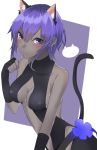  1girl animal_ears assassin_(fate/prototype_fragments) bare_shoulders black_gloves blush breasts cat_ears cat_tail cleavage dark_skin fate/prototype fate/prototype:_fragments_of_blue_and_silver fate_(series) fingerless_gloves gloves highres looking_at_viewer onineko-chan purple_hair short_hair sleeveless solo tail violet_eyes 